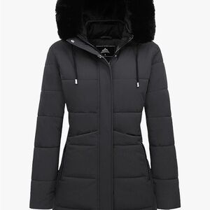 ZeroXposur Women's Black Quilted Puffer Jacket with Faux Fur Hood